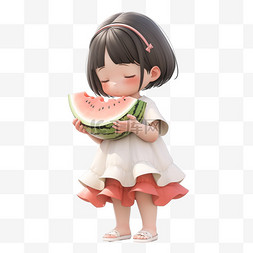 吃西瓜的小女孩图片_3dc4d立体夏天吃西瓜的小女孩