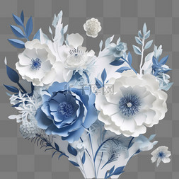 酒店服务剪纸图片_剪纸风格装饰花朵蓝色
