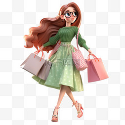 购物shopping图片_3d立体电商人物购物女孩