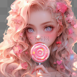 棒棒糖粉色图片_粉色棒棒糖手绘厚涂女孩3D立体