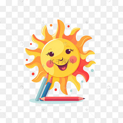可爱的太阳素材图片_矢量平面插图，快乐可爱的太阳