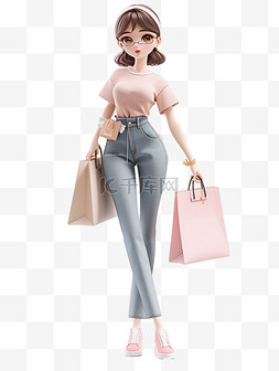 购物shopping图片_3d立体电商人物购物女孩