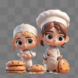 卡通快餐图片_卡通3D女孩厨师面包食物