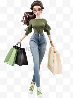 购物shopping图片_3d立体电商人物购物女孩
