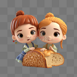 手绘食物面包图片_3D立体女孩面包食物