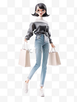 购物shopping图片_3d立体电商人物购物女孩