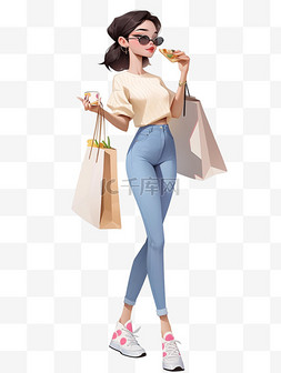 购物购物袋图片_3d立体电商人物购物女孩