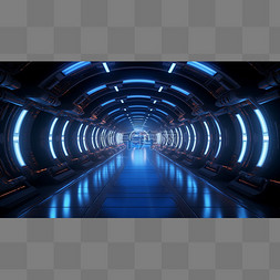 拱形隧道图片_深蓝色太空飞船内部隧道