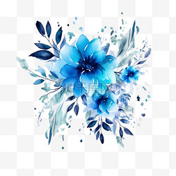 花艺造型图片图片_蓝色花卉水彩画感谢卡
