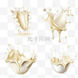一套3D矢量牛奶泼洒和浇注，逼真