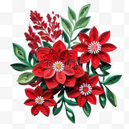 红色折纸花朵搭配装饰元素