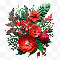 红色鲜花折纸花朵装饰元素