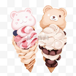 水彩冰淇淋图片_小熊冰淇淋水彩食物插画元素