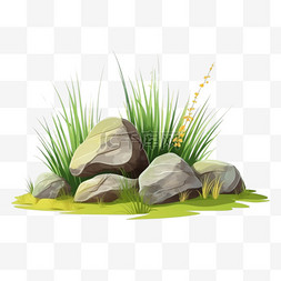 岩石上长满了草，石头和青草大自