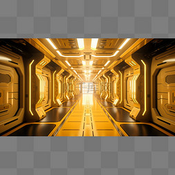 机械飞船图片_科幻飞船内部黄色走廊