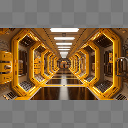 科幻飞船内部黄色走廊