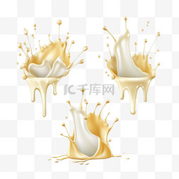 液体白色图片_一套3D矢量牛奶泼洒和浇注，逼真
