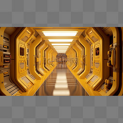 科幻机械图片_科幻飞船内部黄色走廊