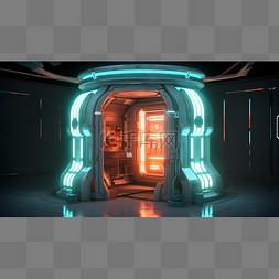 未来霓虹图片_机械科幻设备工作舱