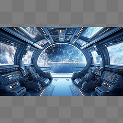 深蓝色科技图片_宇宙飞船内部驾驶舱