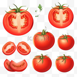 红色蔬菜卡通图片_一套五颜六色的切好的红色西红柿