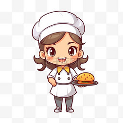 餐厅布景图片_身穿制服的可爱厨师女孩手持特纳