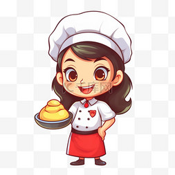厨师图片_身穿制服的可爱厨师女孩手持特纳