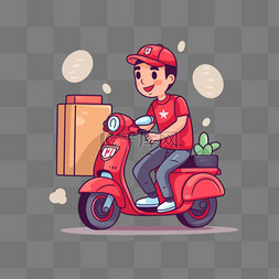 骑摩托卡通图片_可爱的男快递员快递包裹骑摩托车