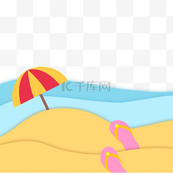 大海沙滩夏天图片_夏日海滩沙滩鞋遮阳伞剪纸边框