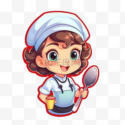 忙碌的厨师图片_身穿制服的可爱厨师女孩手持特纳