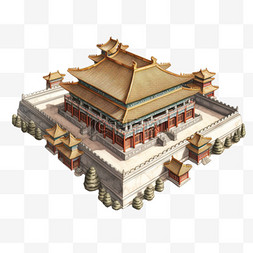 中国风古建筑3D场景免抠素材