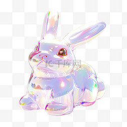 玻璃摆件素材图片_3D立体水晶玻璃动物饰品摆件小兔