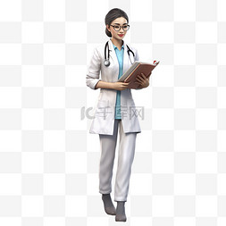 医生职业形象图片_正在查看资料的女医生形象3D人物