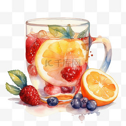 水彩饮品图片_彩色水彩质感夏季水果茶