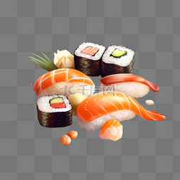 生鱼片素材图片_手绘寿司美食生鱼片饭团