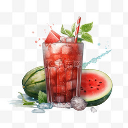 西瓜饮品图片_手绘果汁西瓜汁饮品