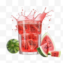 西瓜饮品图片_手绘果汁西瓜汁饮品