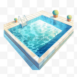 泳池蓝色图片_蓝色卡通夏季泳池