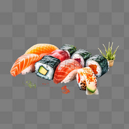 舌尖上的美食免费图片_手绘寿司美食生鱼片饭团