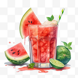 水果果汁素材图片_手绘果汁西瓜汁饮品