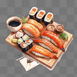 寿司手绘素材图片_手绘寿司美食生鱼片饭团