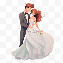 结婚新人元素图片_婚礼新人卡通人物插图