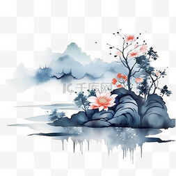 山插画山图片_水彩画中式插图