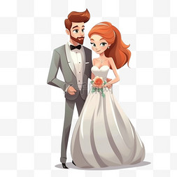 卡通结婚夫妇图片_婚礼新人卡通人物插图