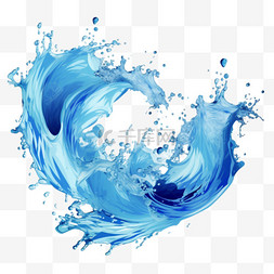 孤立的蓝色海浪飞溅和水流形态