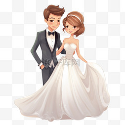 婚纱影楼模板素材图片_身着婚纱的可爱新郎新娘卡通形象