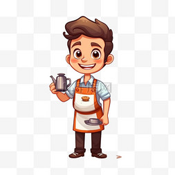 咖啡菜单图片_围裙卡通人物插图中的可爱男孩咖