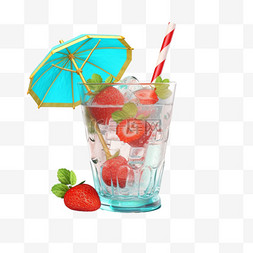 3D蓝色饮料草莓夏天夏日炎热度假