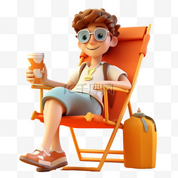 躺椅饮料男孩3D夏天夏日炎热度假