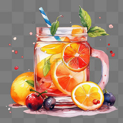 彩色冰图片_水彩风夏季冰橙子水果茶